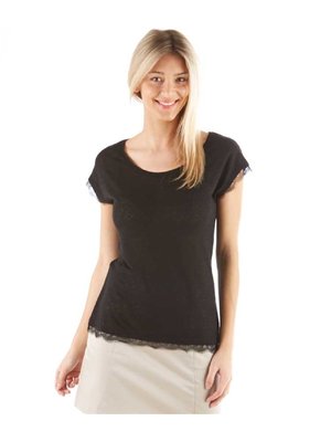 Camaieu fekete csipkés női t-shirt
