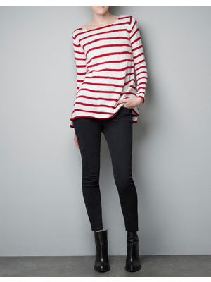 Zara piros csíkos pulóver