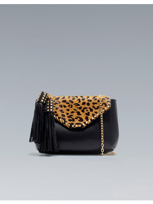Zara leopárd-fekete láncos táska