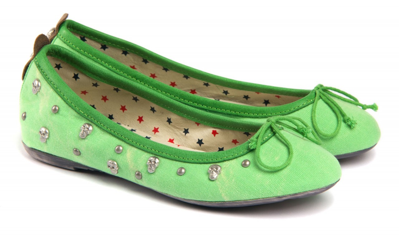 Replay zöld koponya-szegecses balerina cipő fotója