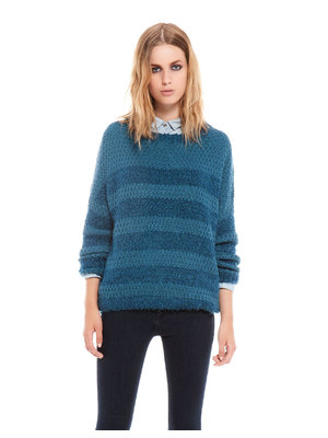 Bershka kék sávos kötött pulóver