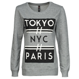 FB Sister Tokyo NYC Paris feliratos szürke pulóver