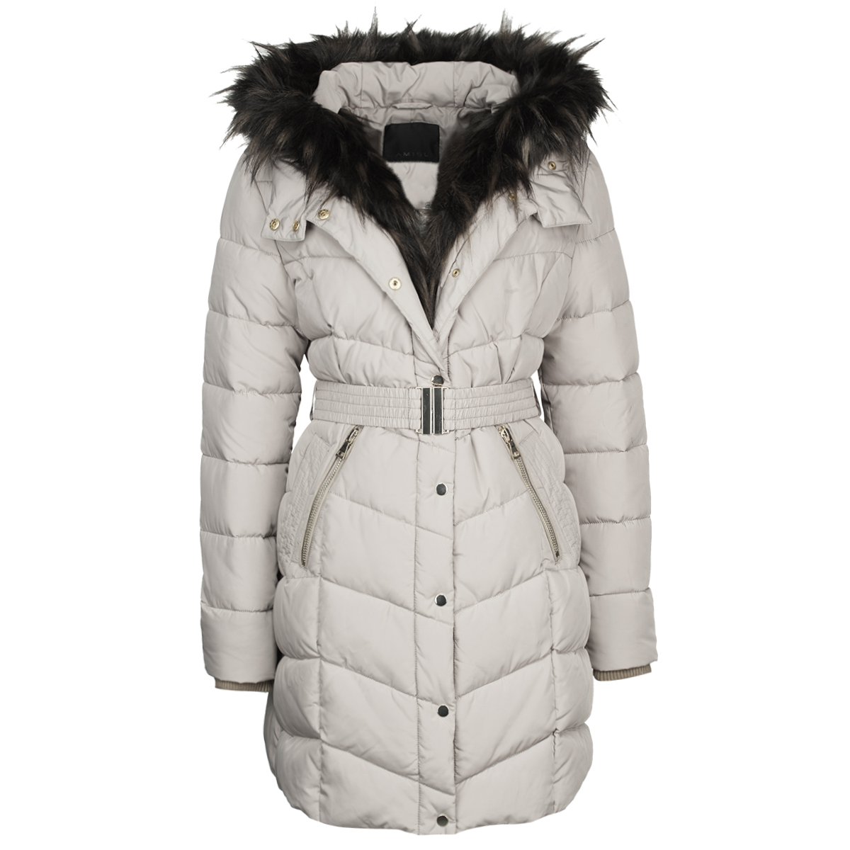 Amisu gyönyörű női világosszürke téli kabát fotója