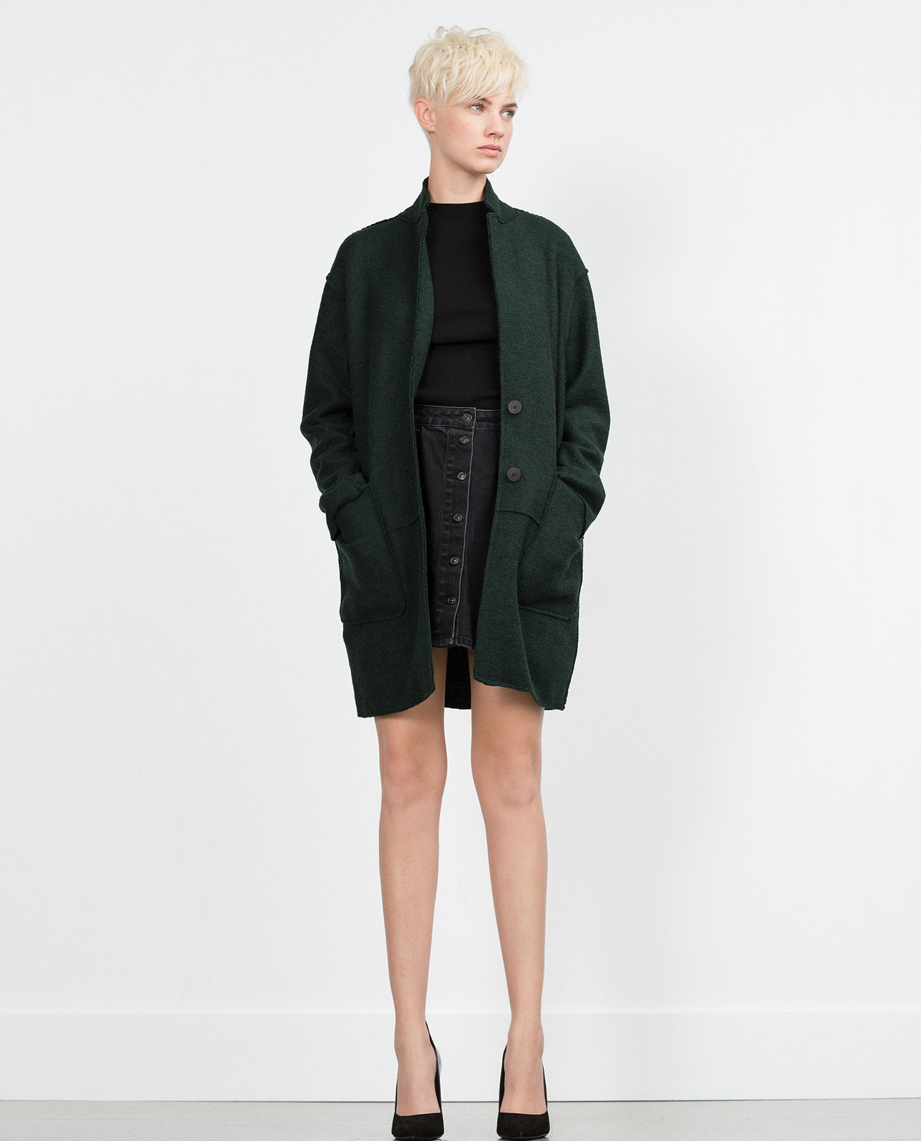 Zara zöld női gyapjú kabát fotója