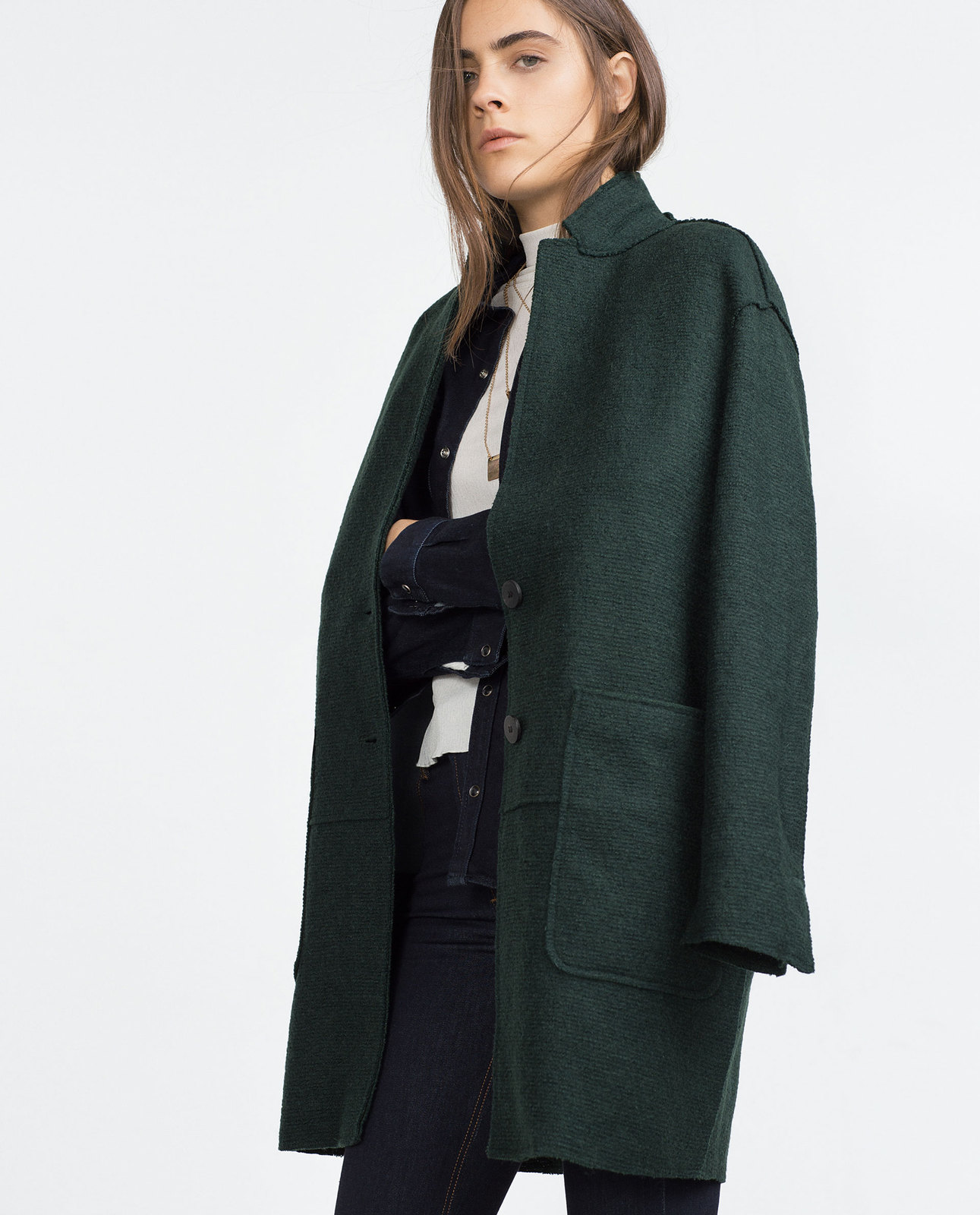 Zara sötétzöld női gyapjú kabát 2015 fotója