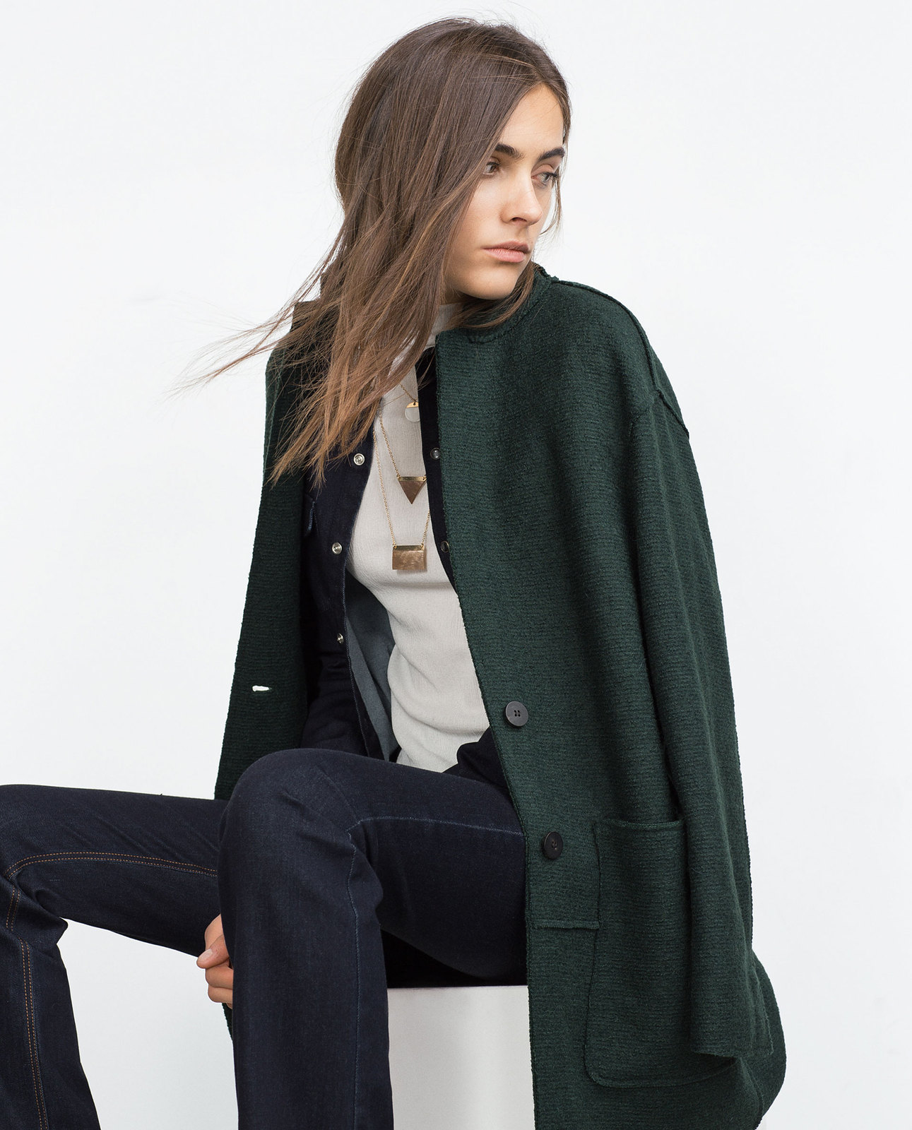 Zara sötétzöld női gyapjú kabát 2015.10.15 fotója