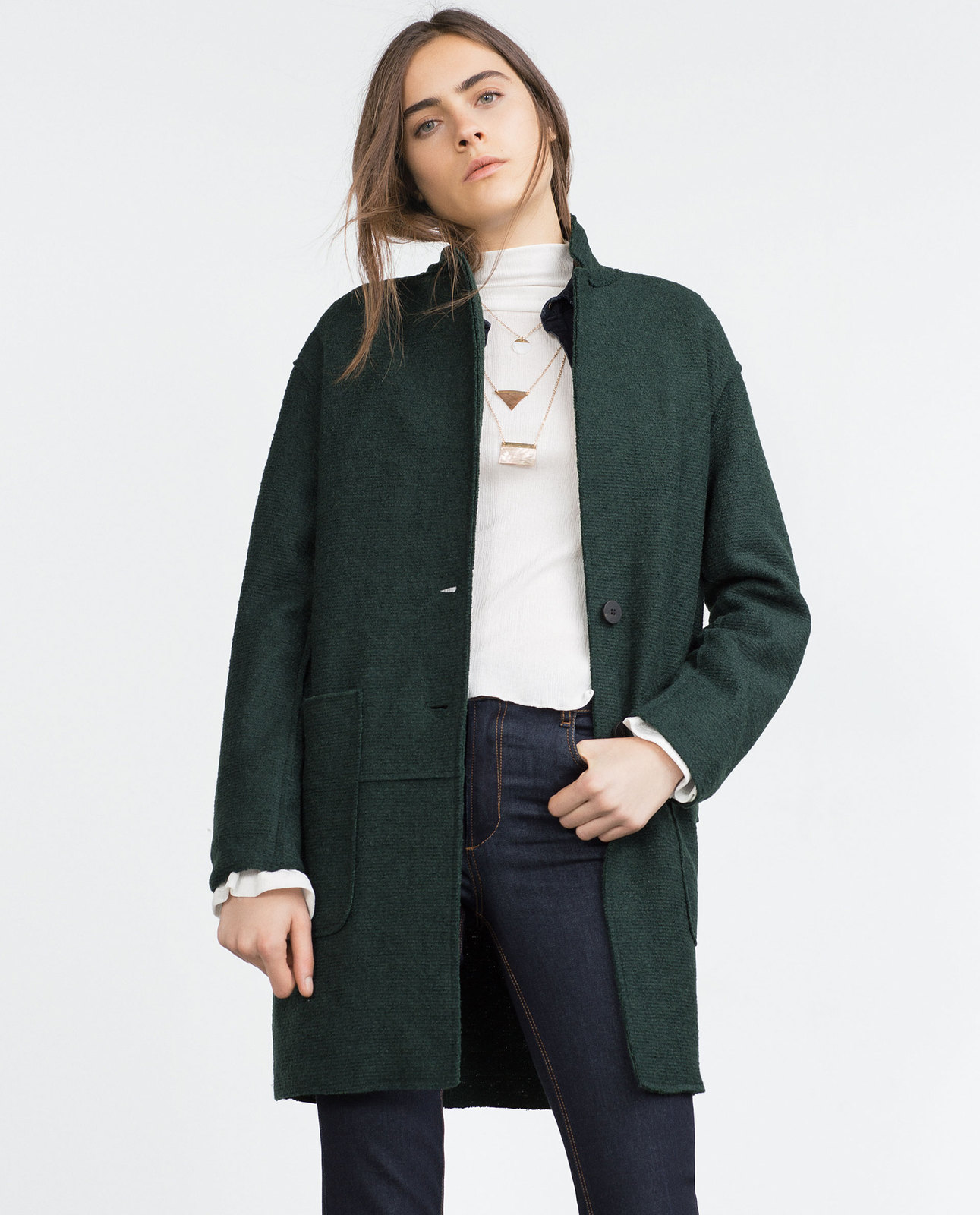 Zara sötétzöld női gyapjú kabát 2015.10.15 #88189 fotója