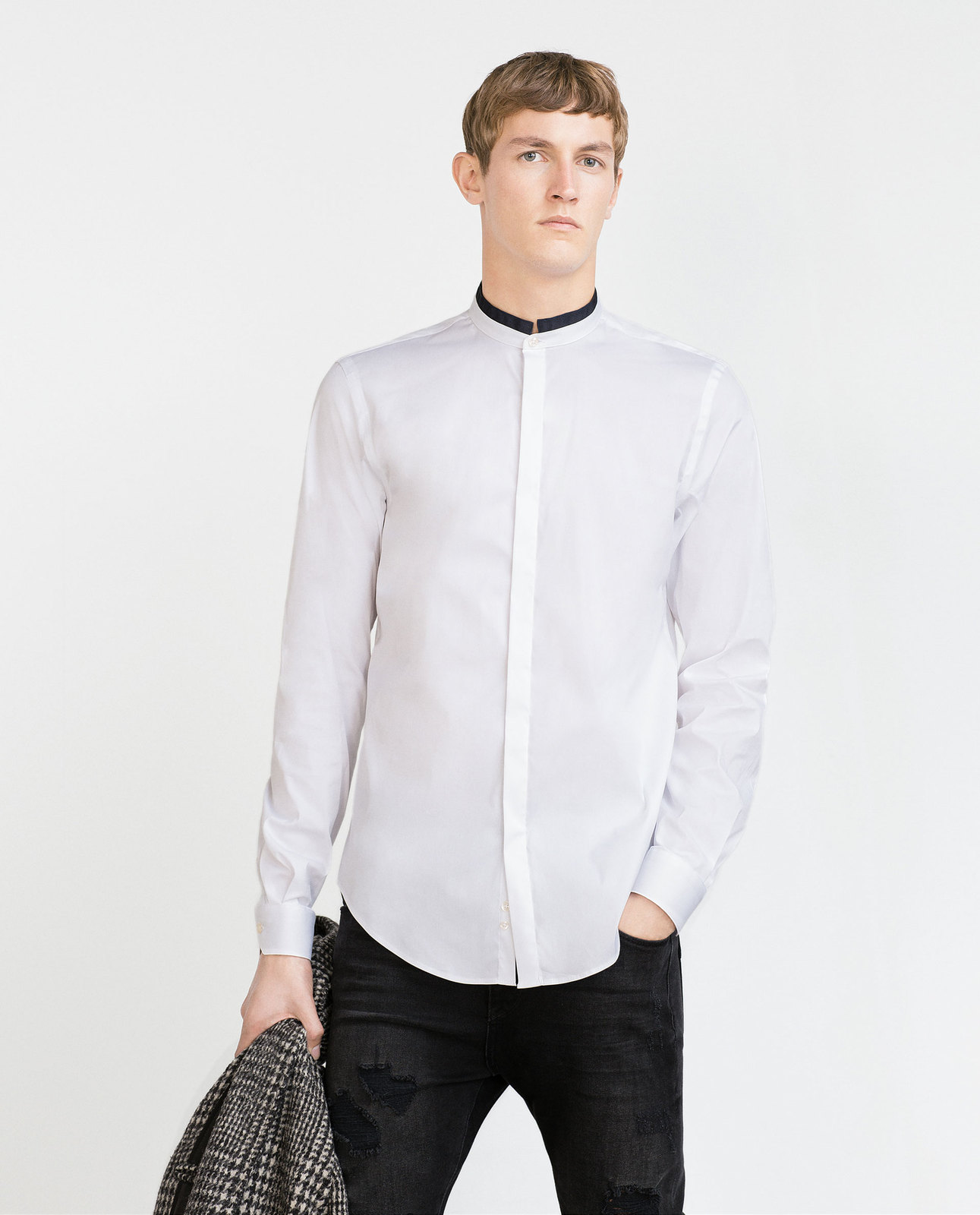 Zara slim fit fehér sztreccs férfi ing fotója