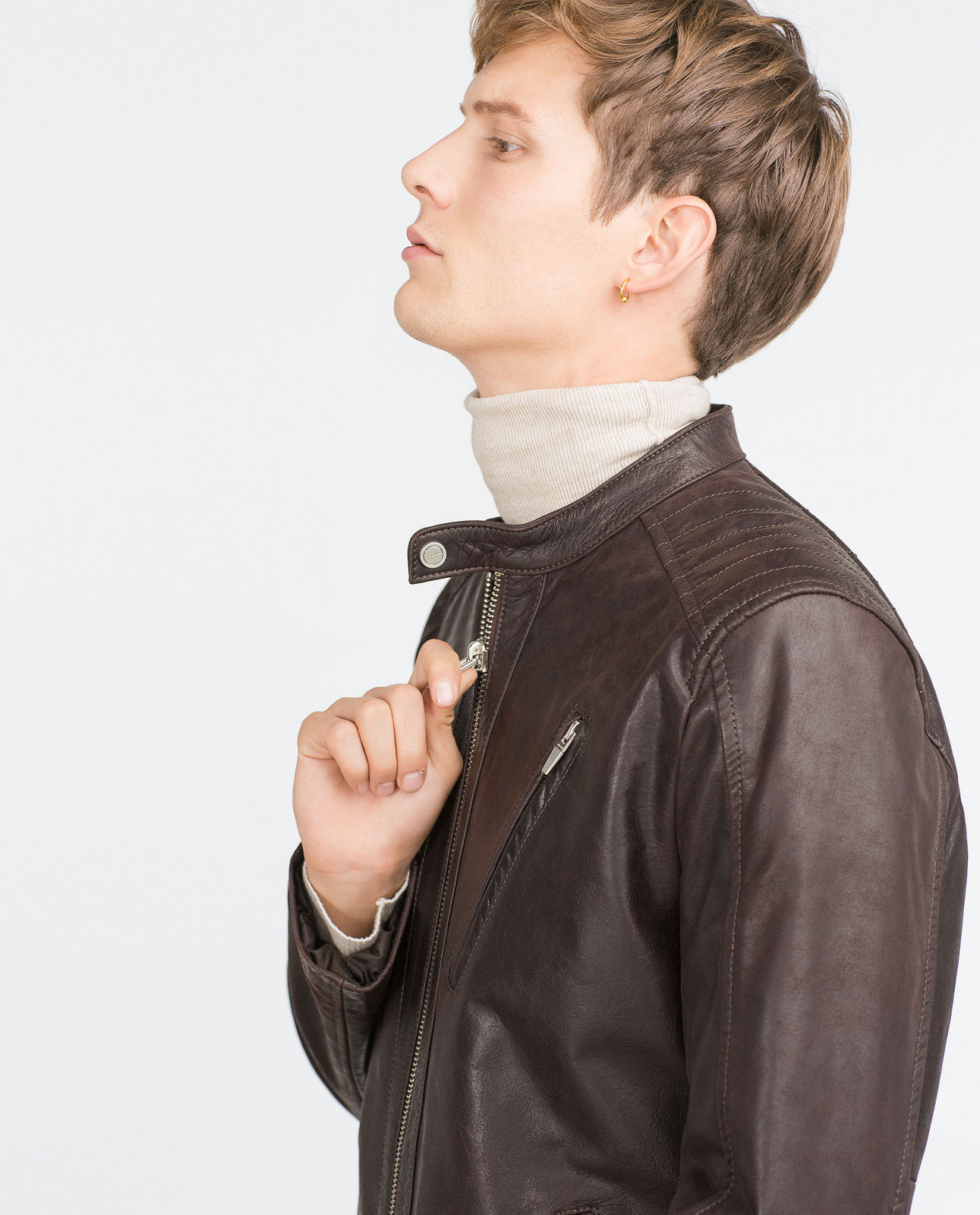Zara barna férfi bőrkabát 2015.10.15 fotója