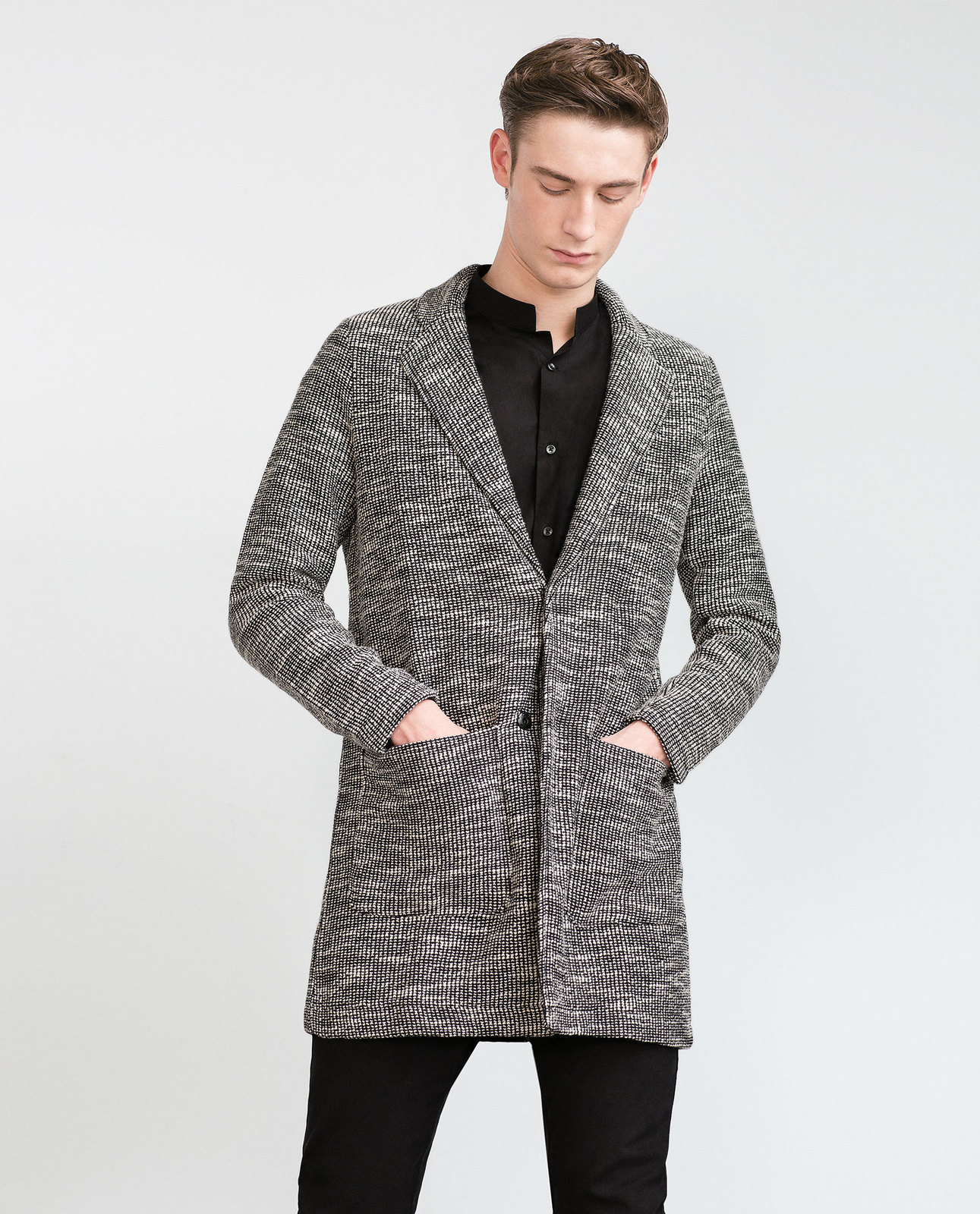 Zara szürke férfi kabát pulóver fotója