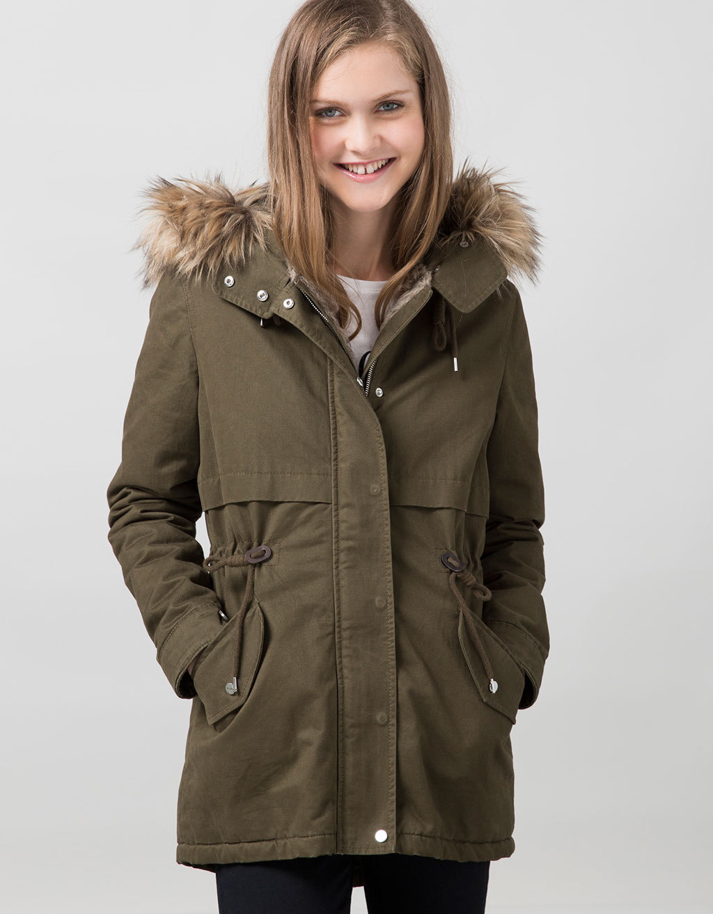 Bershka BSK női khaki alap pamut parka kabát fotója