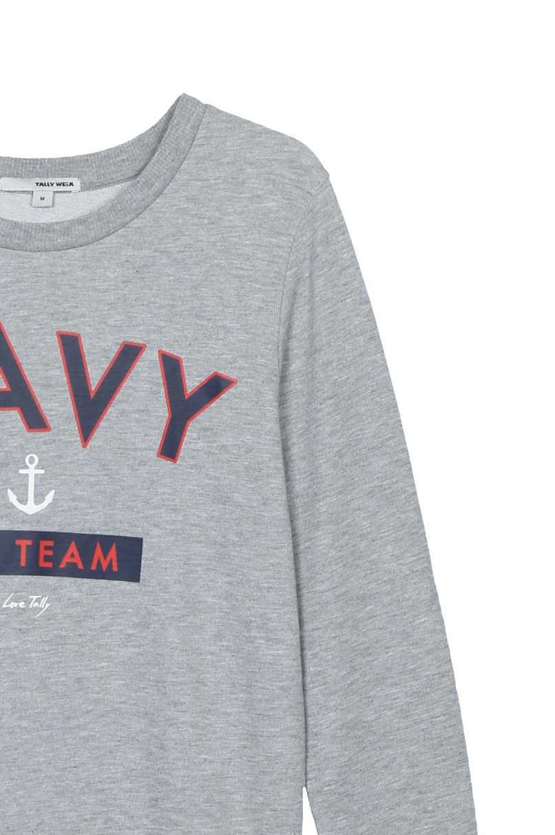 Tally Weijl szürke "Navy" feliratos pulóver 2015 fotója
