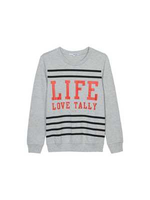 Tally Weijl szürke "Life" feliratos pulóver