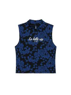 Tally Weijl kék virágos "Good Life" feliratos magas nyakú top