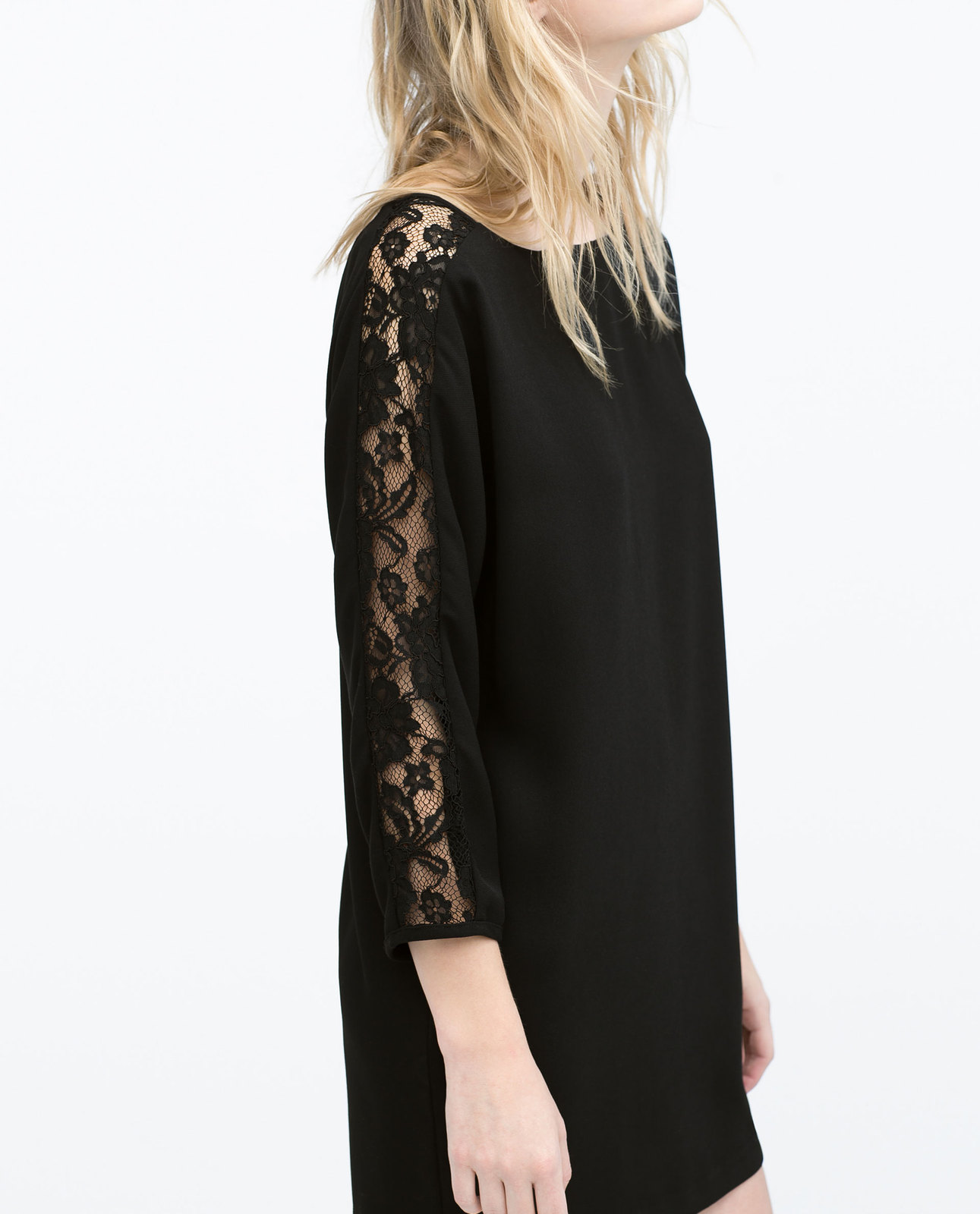 Zara fekete pulóver csipkebetétes ujjal 2015.02.23 fotója