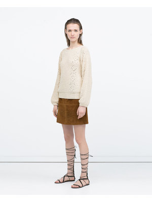 Zara lyukacsos kötésű bézs pulóver