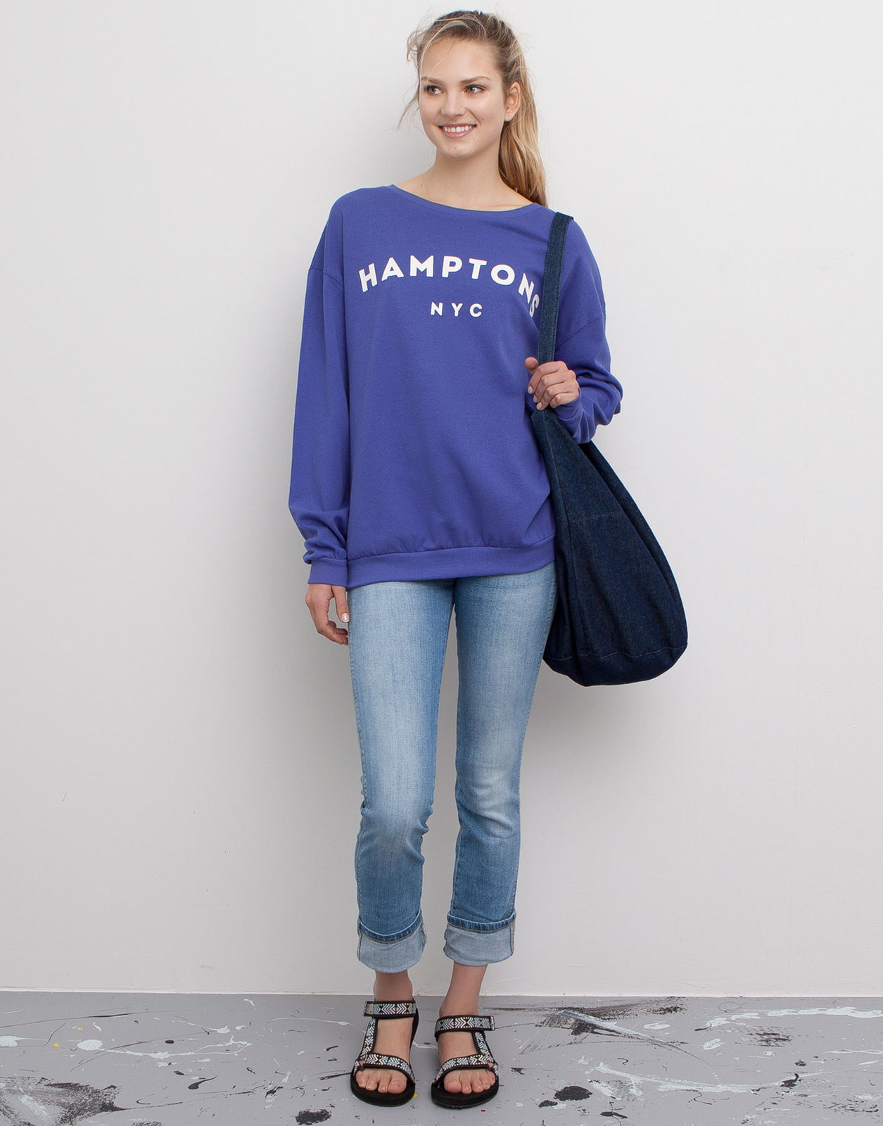 Pull and Bear pasztellkék Hamptons feliratos pulóver fotója