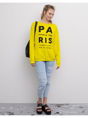 Pull and Bear "PARIS" feliratos sárga pulóver