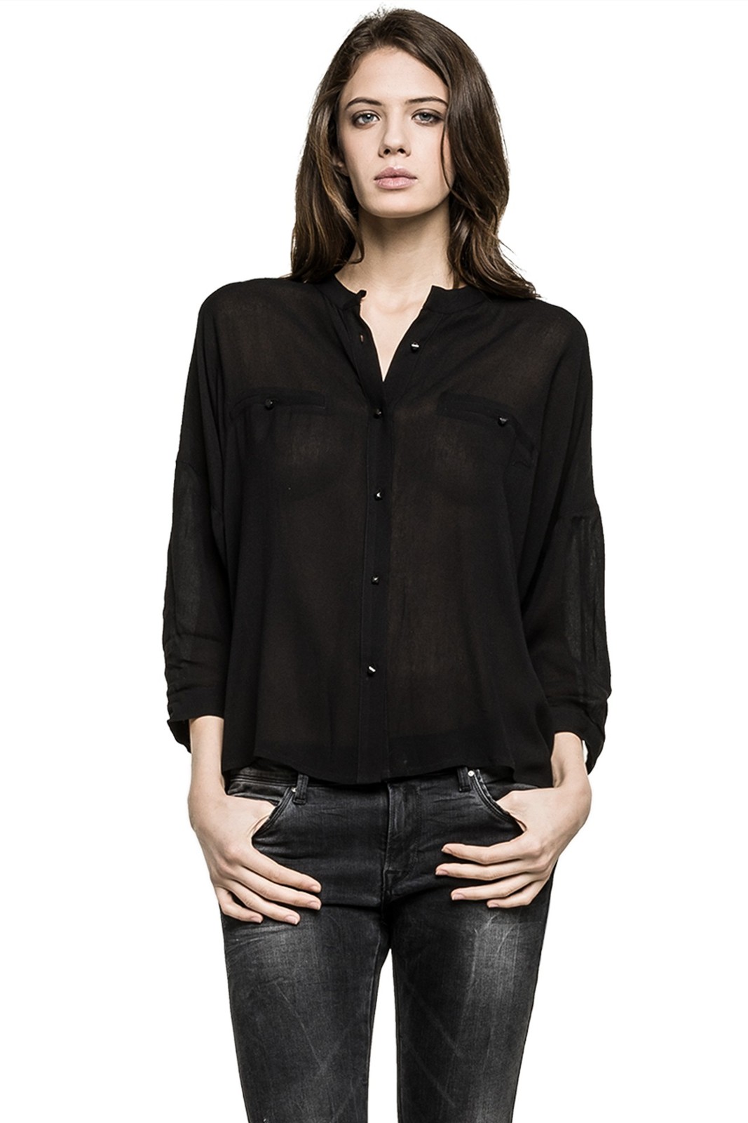 Replay női háromnegyedes ujjú túlméretezett viszkóz ing fotója