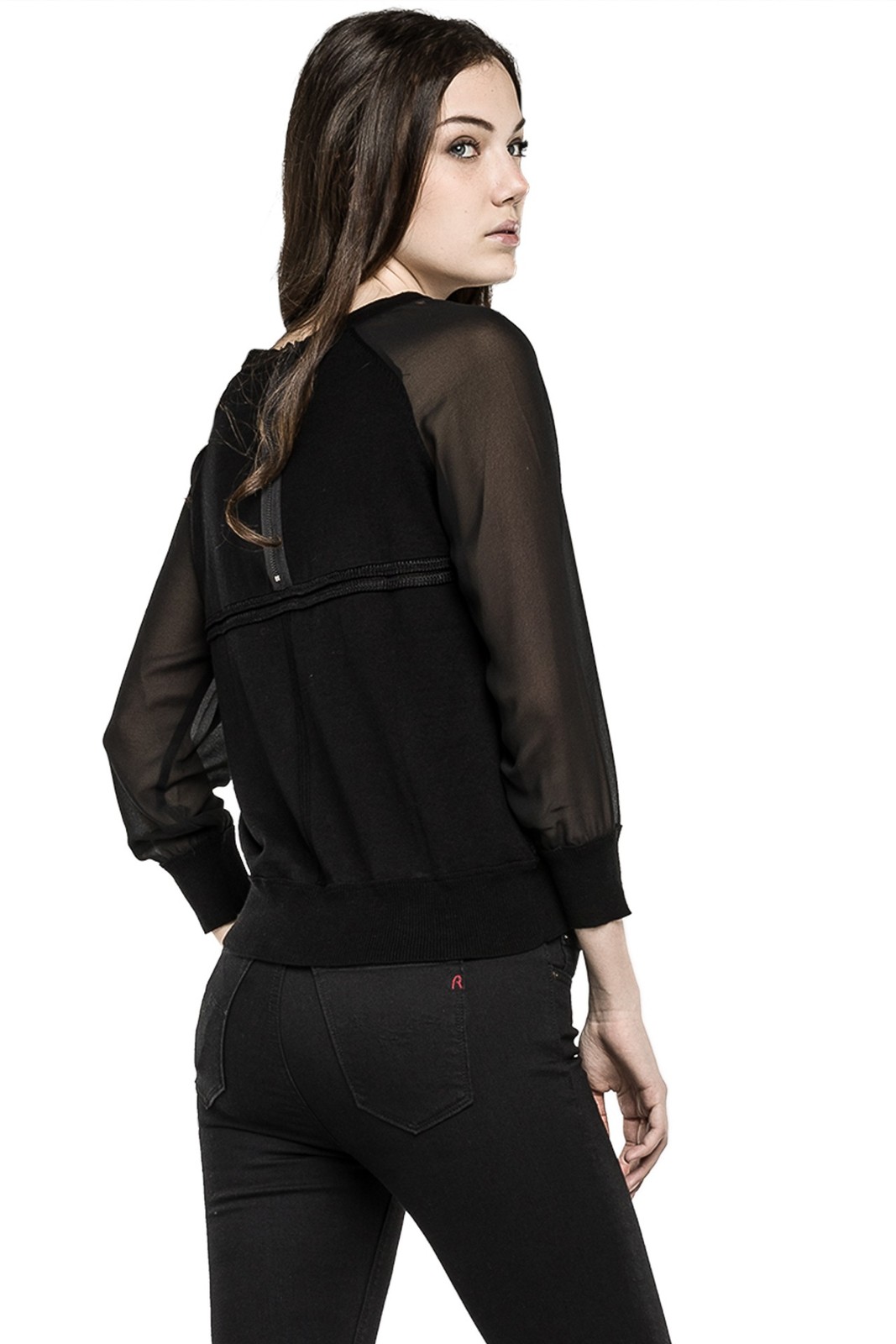 Replay női fekete pamut-lenvászon keverék pulcsi 2015 fotója
