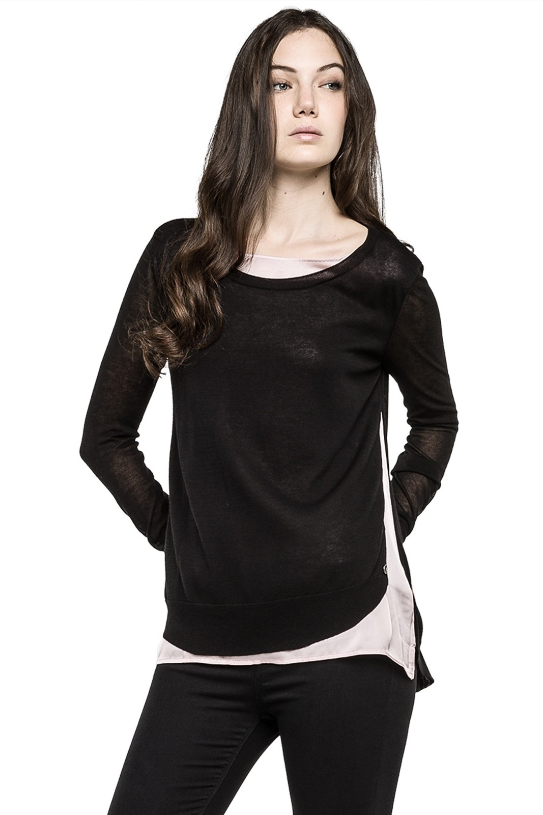 Replay női fekete asszimetrikus viszkóz pamut pulcsi fotója
