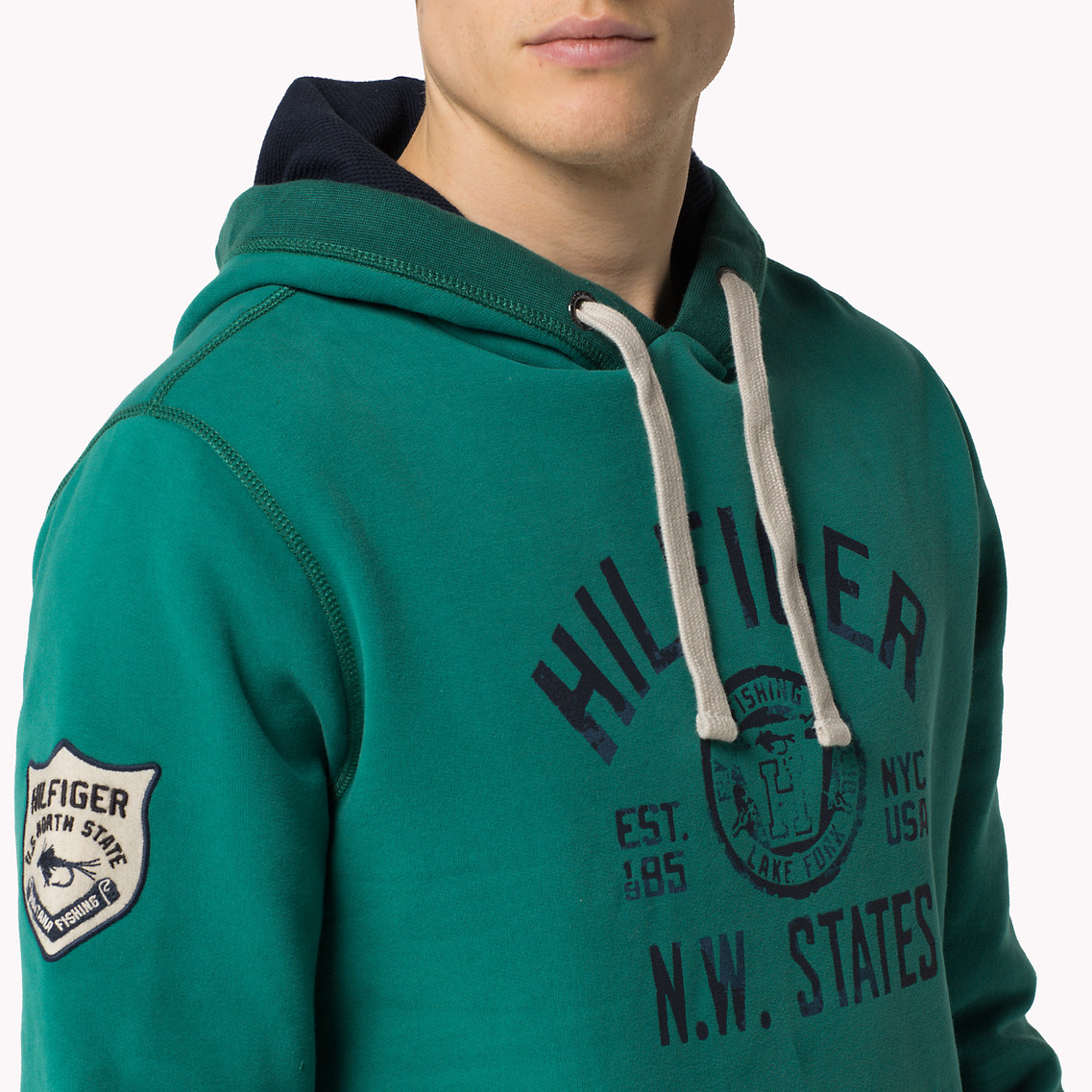 Tommy Hilfiger férfi zöld meleg márkalogós kapucnis pulóver 2015.03.01 fotója