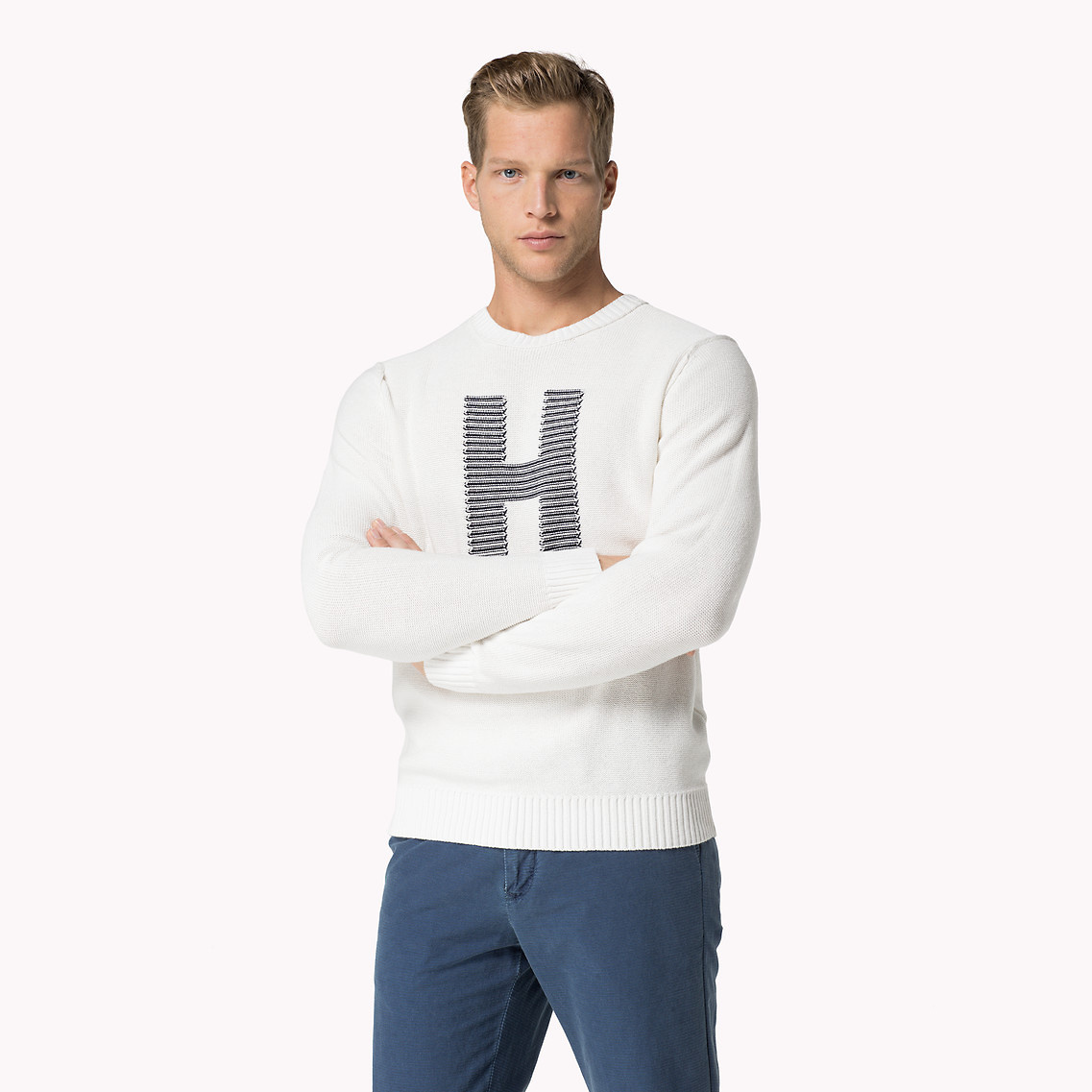 Tommy Hilfiger "H" logós fehér férfi pulóver fotója
