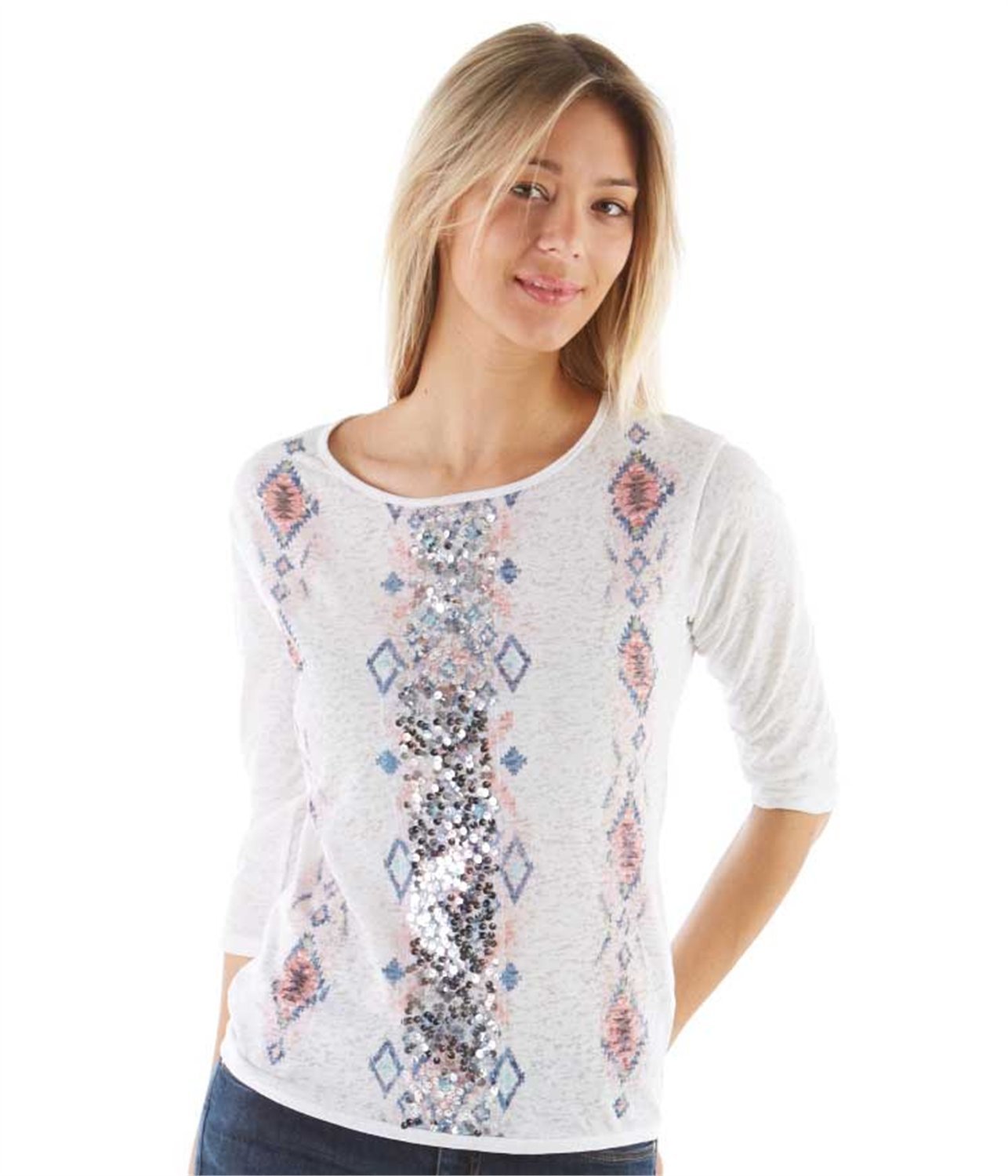 Camaieu mintás fehér női póló fotója