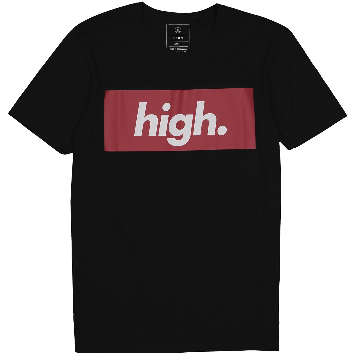 New Yorker férfi "high" feliratos fekete rövidujjú T-shirt fotója