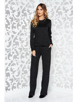 Fekete StarShinerS női kosztüm casual kötött anyag bő szabás zsebes << lejárt 954583