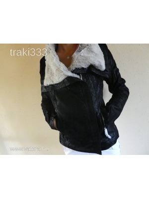 Új bőrhatású női átmeneti kabát L-XL-XXL fekete << lejárt 302258