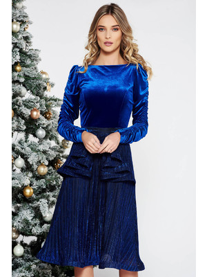 Kék StarShinerS alkalmi bársony ruha fényes anyag belső béléssel derekán fodros << lejárt 563702