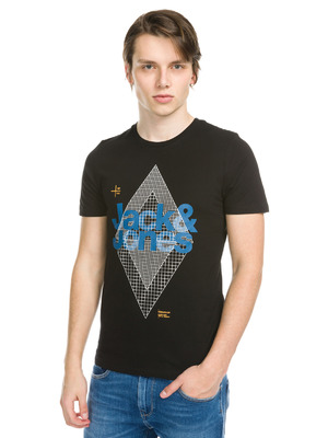 Jack & Jones Geometry Póló XL, Fekete