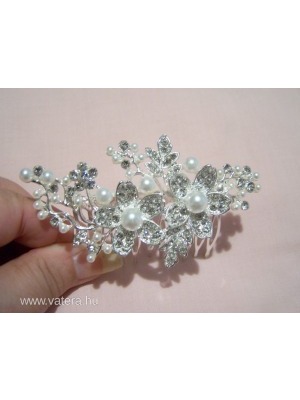 Menyasszonyi esküvői fejdísz hajdísz tiara gyöngyös-kristályos << lejárt 458907