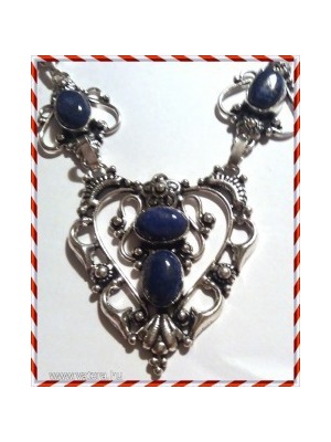 Gyönyörű indiai ezüst metszett 6 cm medálos lazuli csodás 48 cm nyakék << lejárt 374023