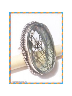 Ezüst kézzel készített metszett gyönyörű színjátszó rutilkvarc 19 mm gyűrű elöl 3,8 cm << lejárt 352321