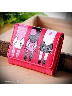 Aranyos cicás macskás pink rózsaszín női műbőr pénztárca << lejárt 664125