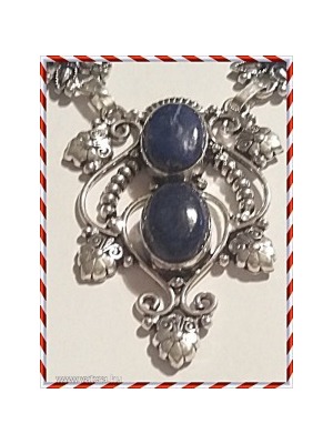 Gyönyörű indiai ezüst metszett 5cm medálos lazuli csodás 48 cm nyakék << lejárt 35941