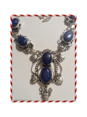 Gyönyörű indiai ezüst metszett 6 cm medálos lazuli csodás 48 cm nyakék << lejárt 830070