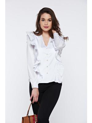 Fehér PrettyGirl irodai pamutból készült női ing fodrokkal a mellrészen << lejárt 250794