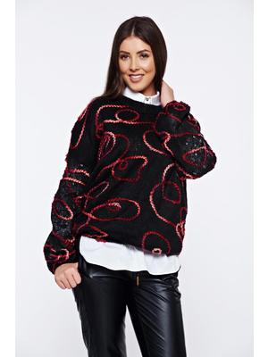 Piros PrettyGirl hétköznapi kötött hímzett bő szabás pulóver << lejárt 875111