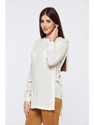 Fehér PrettyGirl hétköznapi kötött pulóver fátyol újjakkal << lejárt 394946
