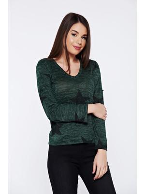 Zöld PrettyGirl hétköznapi bő szabású pulóver v-dekoltázzsal << lejárt 187056