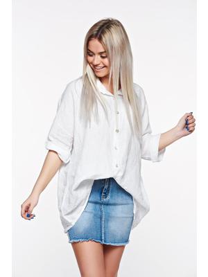 Fehér SunShine casual bő szabású vászon női ing hegyes gallér << lejárt 83747