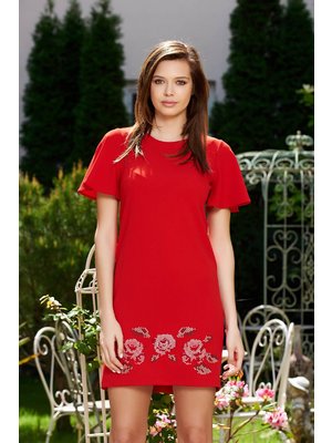 Piros StarShinerS elegáns bő szabású hímzett ruha rugalmas anyag << lejárt 382189