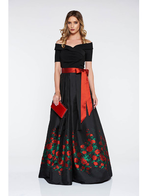 Fekete Artista alkalmi harang ruha szatén anyagból belső béléssel virágmintás díszítéssel << lejárt 218723