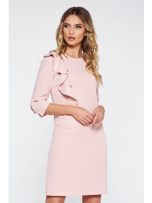 Rózsaszínű elegáns 3/4-es ujjú bő szabású ruha belső béléssel fodros << lejárt 543153