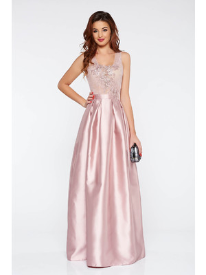 Rózsaszínű LaDonna alkalmi deréktól bővülő szabás ruha szatén anyagból gyöngyös díszítés << lejárt 676818