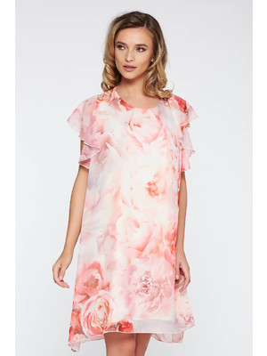 Rózsaszínű elegáns bő szabású ruha lenge, áttetsző anyag belső béléssel virágmintás díszítéssel << lejárt 882628