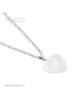 1Ft Ezüst Szív mintás Csiszolt Fehér Opál kő ásvány medál női Nyaklánc << lejárt 530572